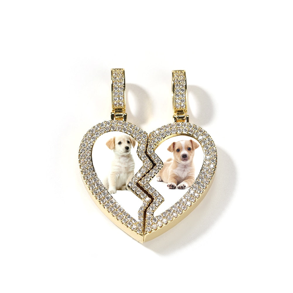 Broken Heart Photo Magnetic Frame Pendant 2 Pictures Hiphop Jewelry
