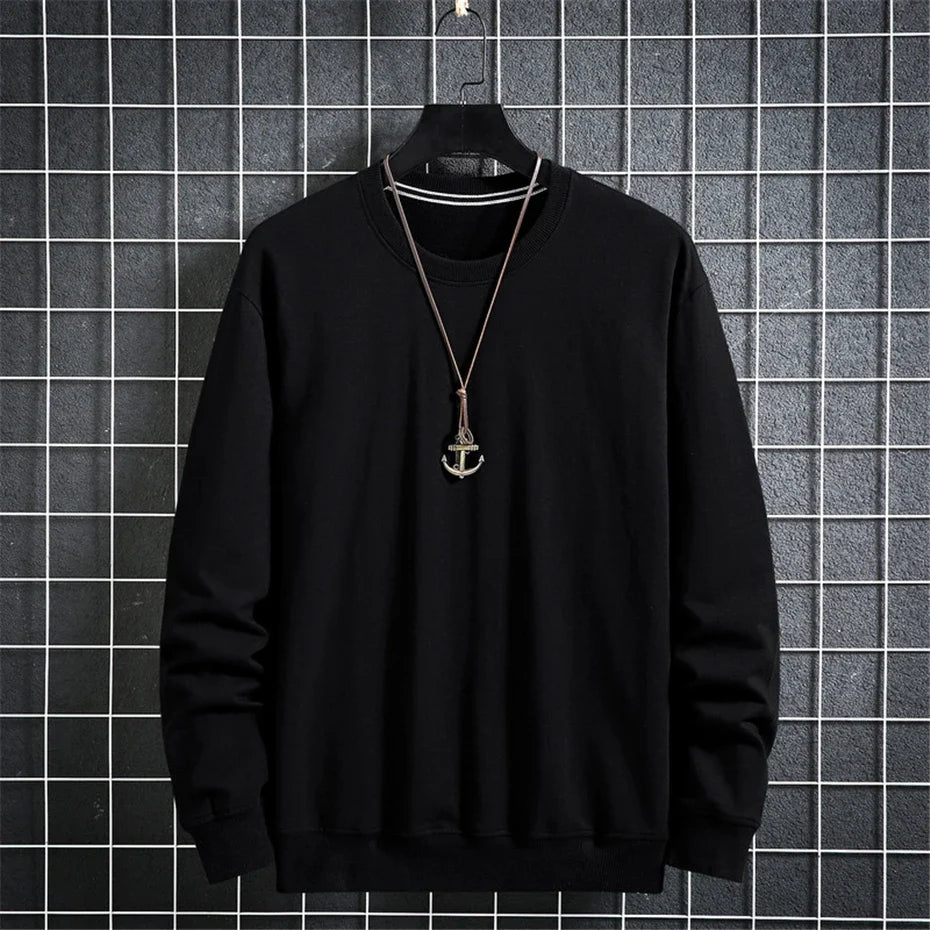 Aflczyu Men’s Tatting Sweatshirt - O-Neck, Full Sleeve, Solid Pattern, Regular Fit, Casual Style, Standard Thickness, Spring & Autumn Wear