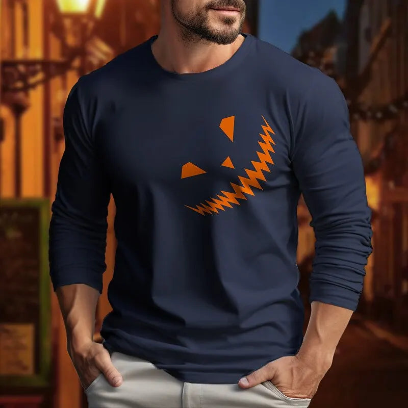 New Helloween Graphic 3D Print Autumn Men's O-Neck T-shirt Casual Long Sleeve Oversized Pullover Fashion Tops Trend Men Clothing