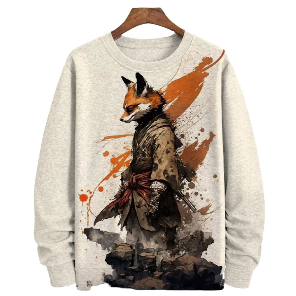 Animal Fox Printed Hoody Men Oversized Sweatshirts Hip Hop Round Neck Streetwear Clothing Loose Fleece Men's Hoodies Pullover