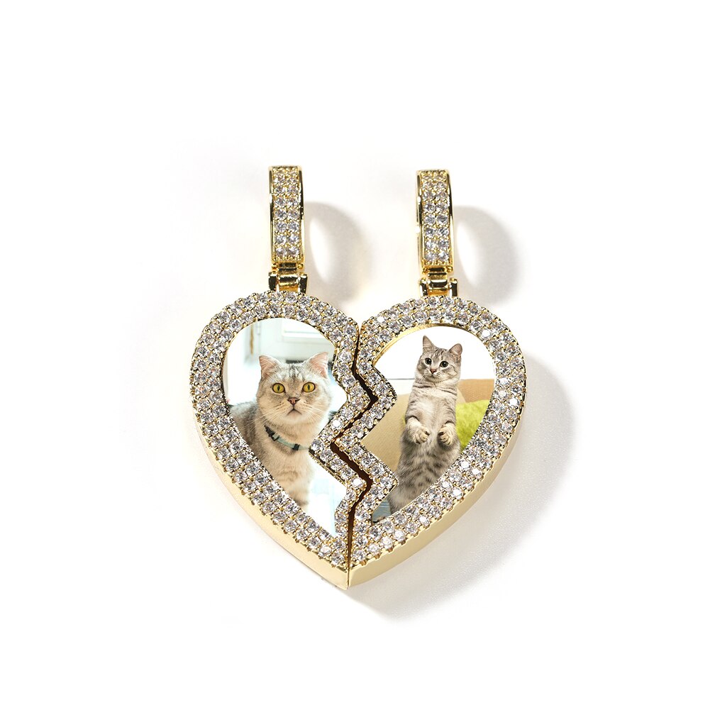 Broken Heart Photo Magnetic Frame Pendant 2 Pictures Hiphop Jewelry