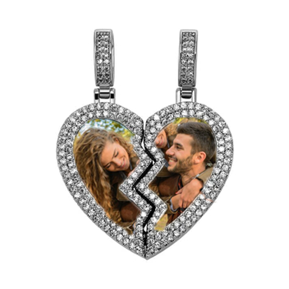 Broken Heart Photo Magnetic Frame Pendant 2 Pictures Hiphop Jewelry