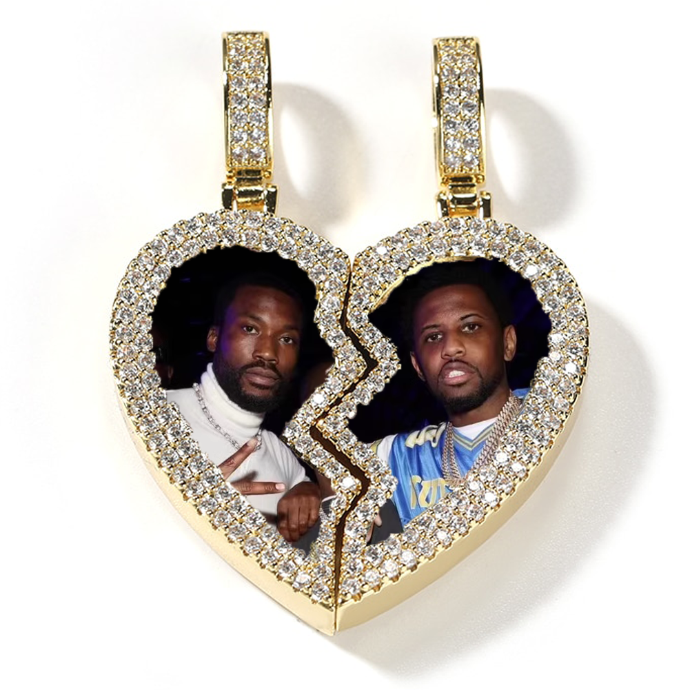 Broken Heart Photo Magnetic Frame Pendant 2 Pictures Hiphop Jewelry