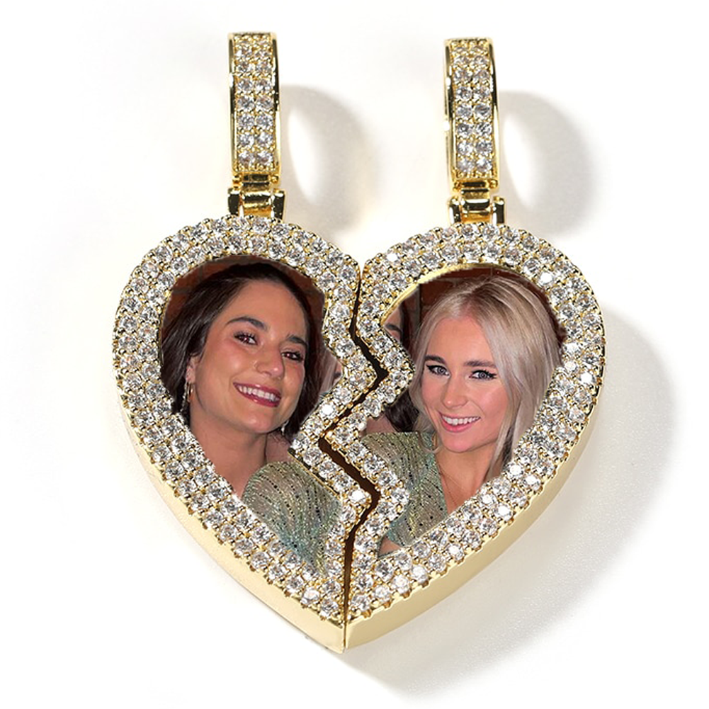 Broken Heart Photo Magnetic Frame Pendant 2 Pictures Hiphop Jewelry
