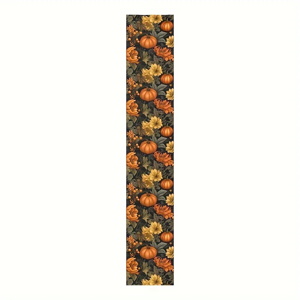 Autumn Harvest Linen Table Runner Fall Thanksgiving Pumpkin Printed Table Runner Outdoor Garden Party Kitchen Dining Table Decor