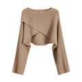 Women Crisscross Sweater Crop Pullover Relaxe-fit Cross Front Knit Wrap Jumper Knitwear Teen-girl Fall Winter Elegant Outfit