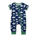 Short sleeves green duck baby boy zipper sleeper