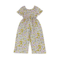 Short sleeves pink yellow floral kids girls jumpsuit