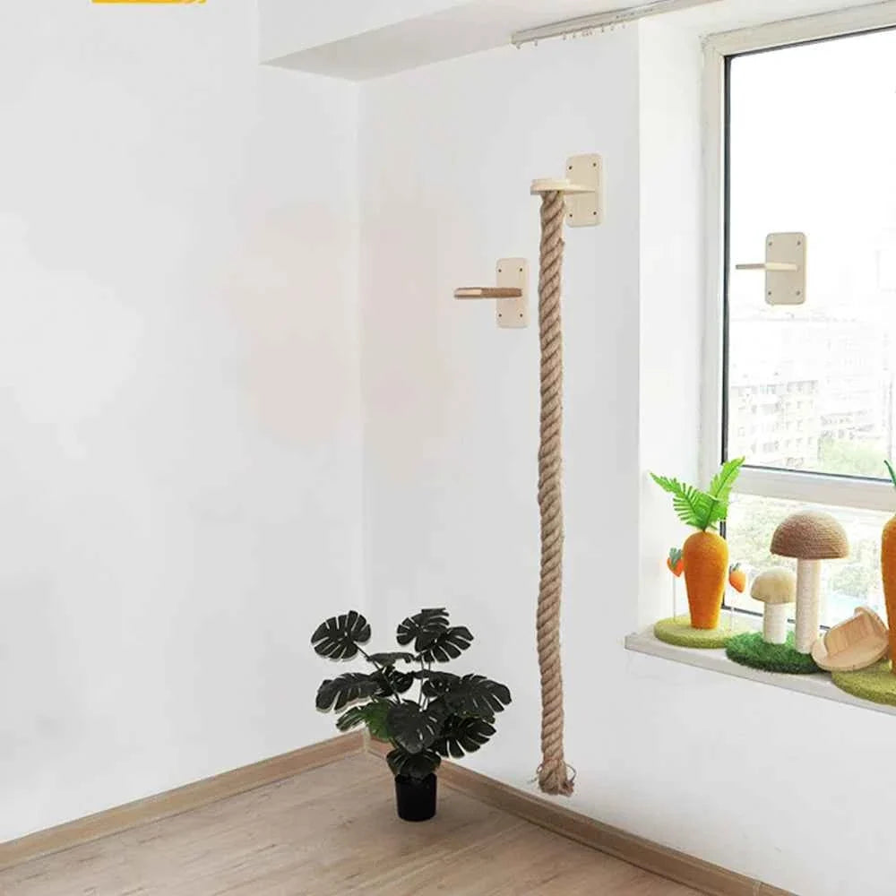 Wall-Mounted Cat Climbing Rope – Solid Wood Pedals & Sisal Scratch Training Toy for Indoor Cats