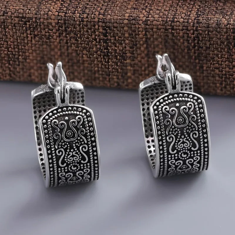 925 Sterling Silver Texture Flower Earrings For Women Gothic Trendy Simple Retro Earring Jewelry Party Accessories
