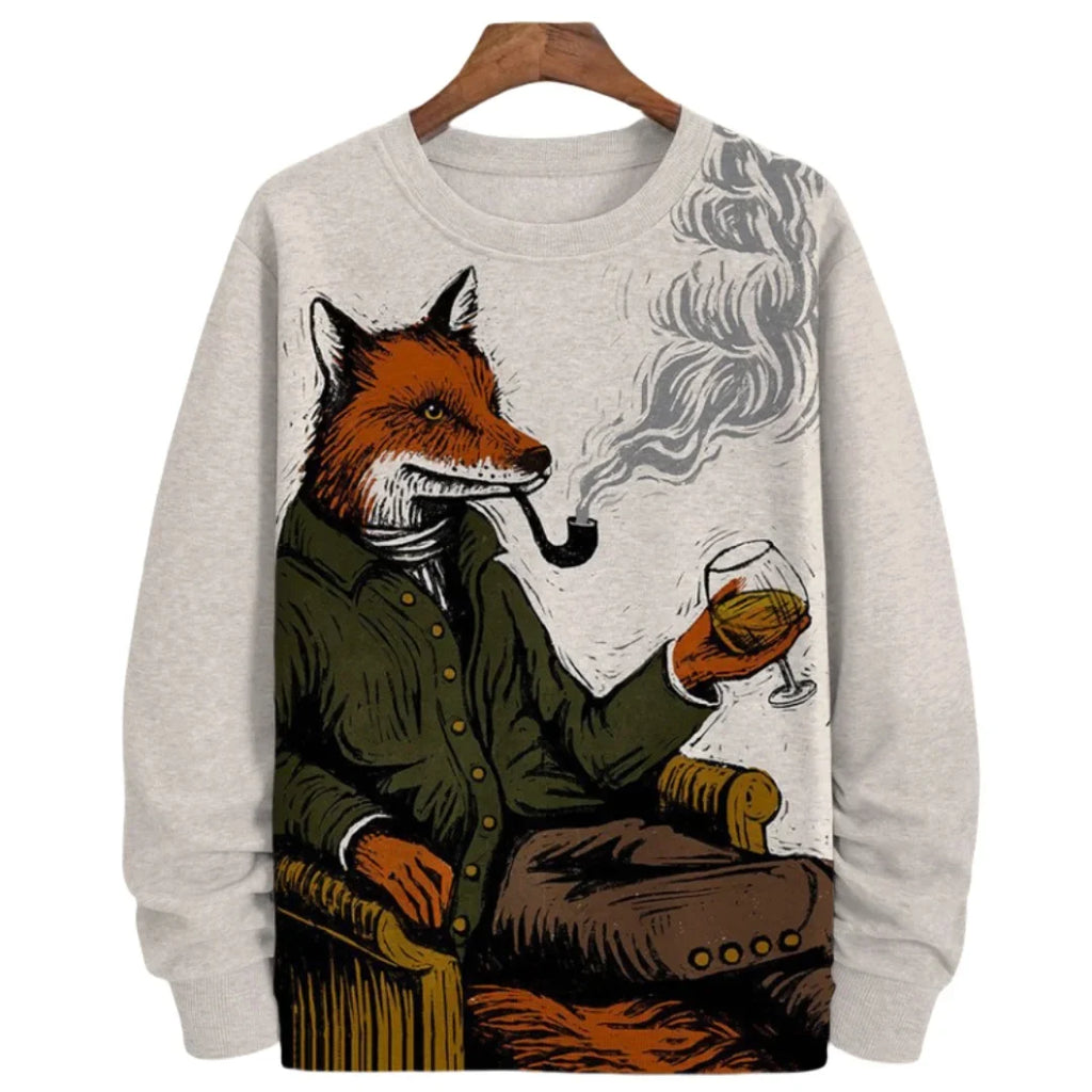 Animal Fox Printed Hoody Men Oversized Sweatshirts Hip Hop Round Neck Streetwear Clothing Loose Fleece Men's Hoodies Pullover