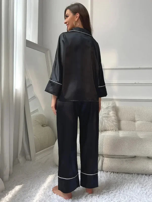 Women's Pajama Set Sleepwear Suit Loungewear Pj Set Satin Long Sleeve Tops With Pants 2 Pieces Pjs Pajamas for Women Pyjama