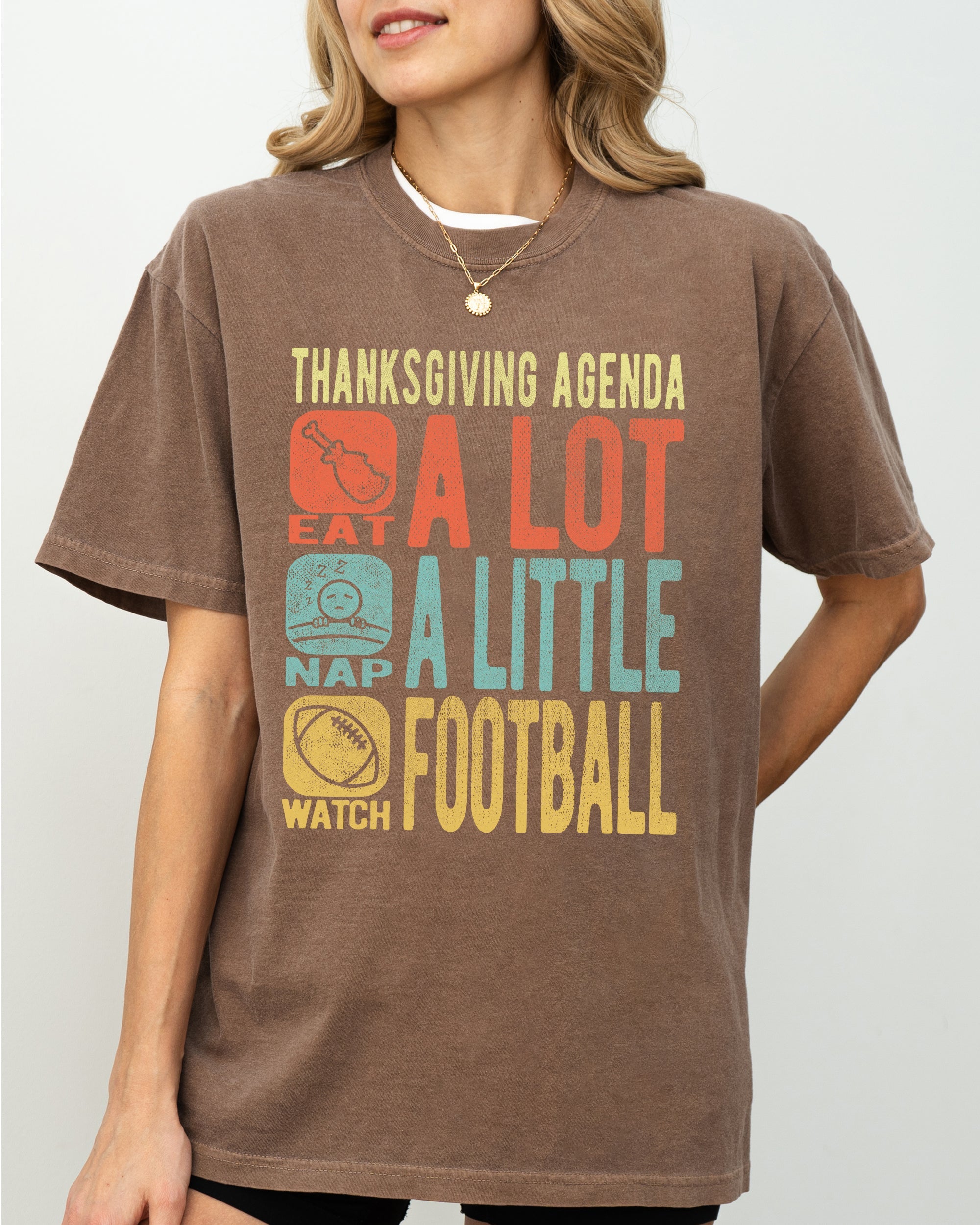 Thanksgiving Agenda Turkey Nap Football Autumn Fall Funny Cozy Vintage Inspired Comfort Colors Tee