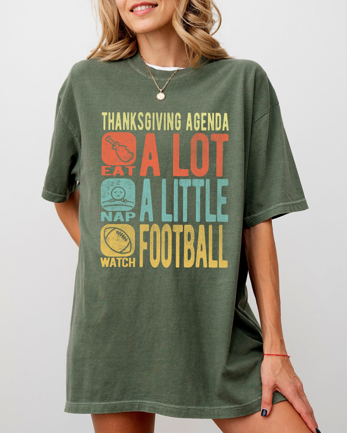 Thanksgiving Agenda Turkey Nap Football Autumn Fall Funny Cozy Vintage Inspired Comfort Colors Tee