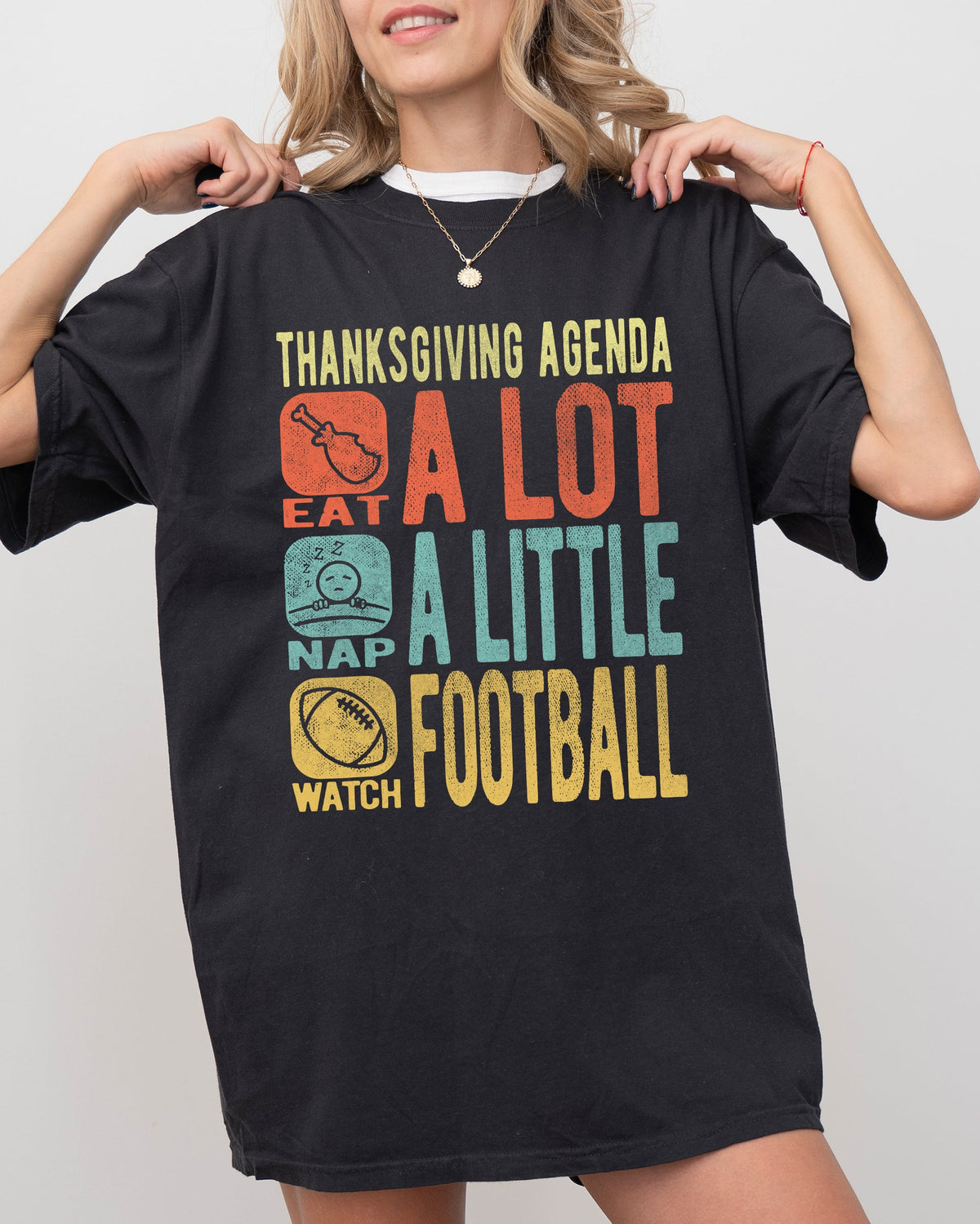Thanksgiving Agenda Turkey Nap Football Autumn Fall Funny Cozy Vintage Inspired Comfort Colors Tee