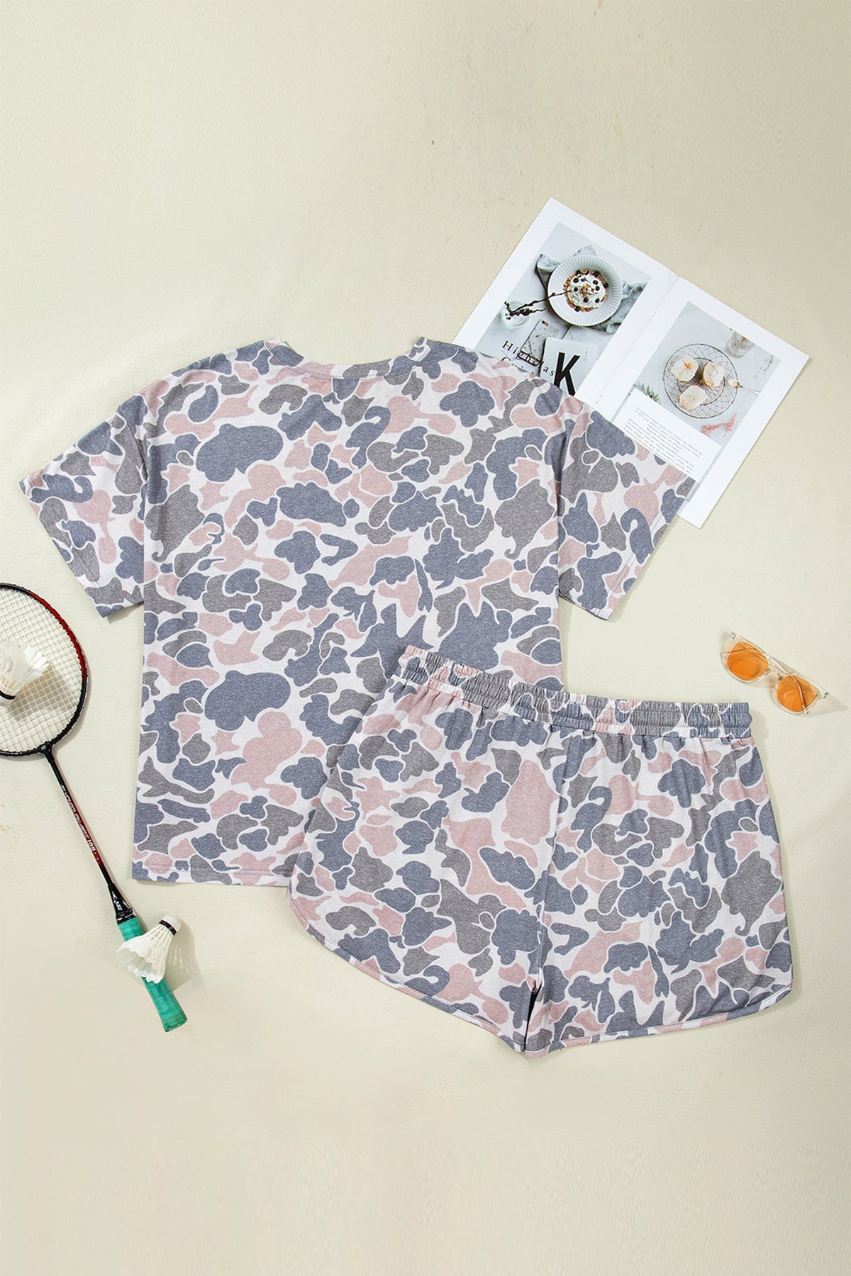 Plus Size Camo Tee & Drawning Shorts Set