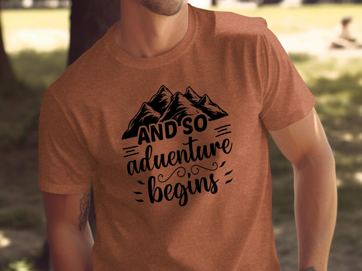 And So Adventure Begins Mountain Theme Graphic T-Shirt