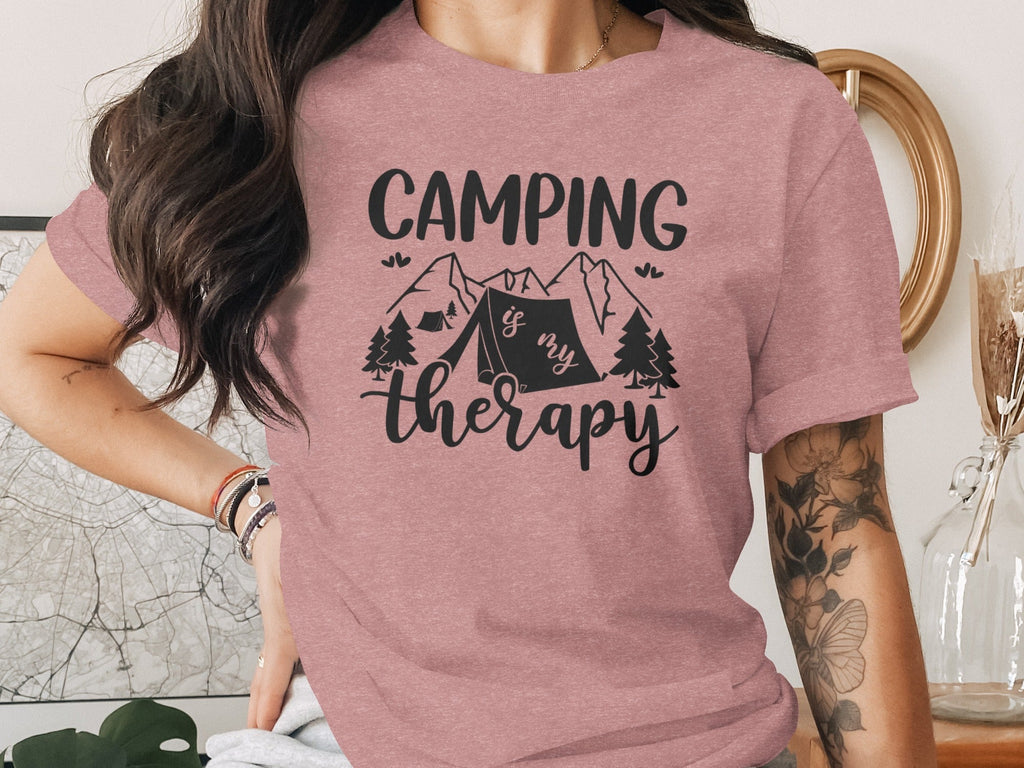 Camping Is My Therapy Mountain Design Graphic T-Shirt