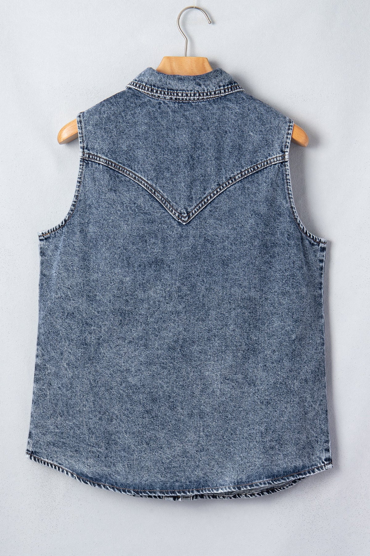 Western Solid Denim Buttoned Pocket Sleeveless Vest