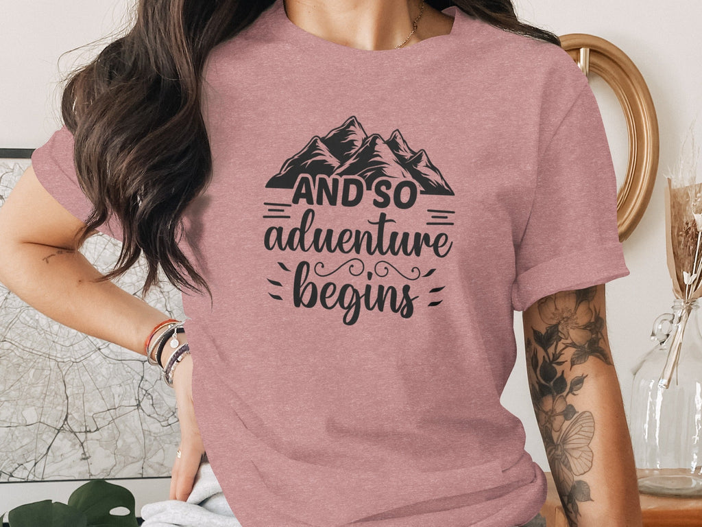 And So Adventure Begins Mountain Theme Graphic T-Shirt