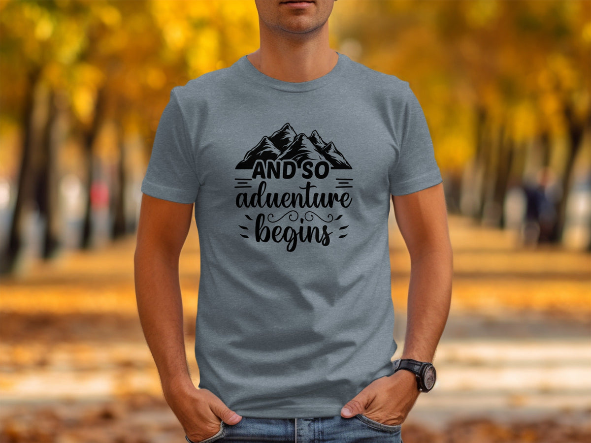 And So Adventure Begins Mountain Theme Graphic T-Shirt