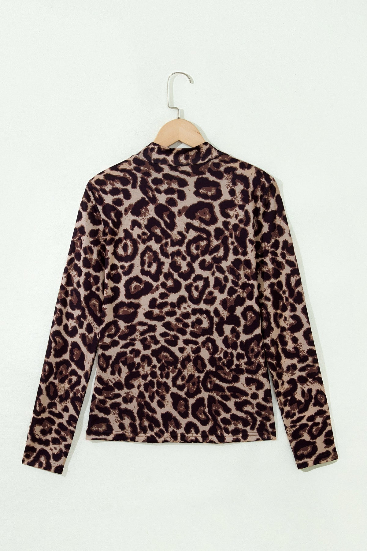 Western Leopard High Neck Long Sleeve Slim Top