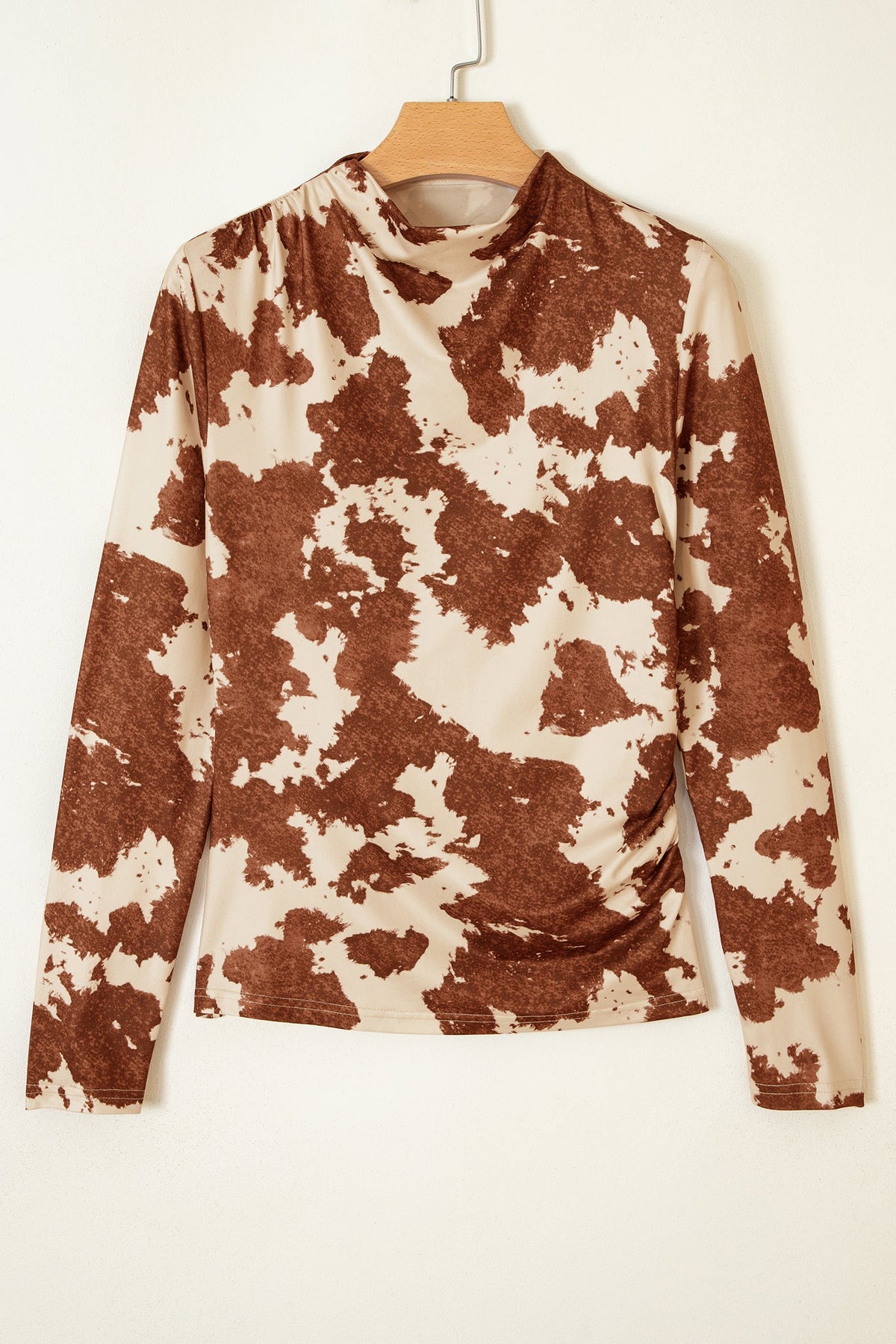 Western Cow Mock Neck Long Sleeve Top