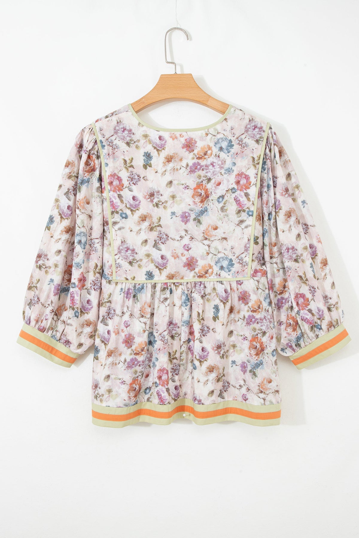 Plus Size Floral Stripe Contrast Trim Babydoll Blouse