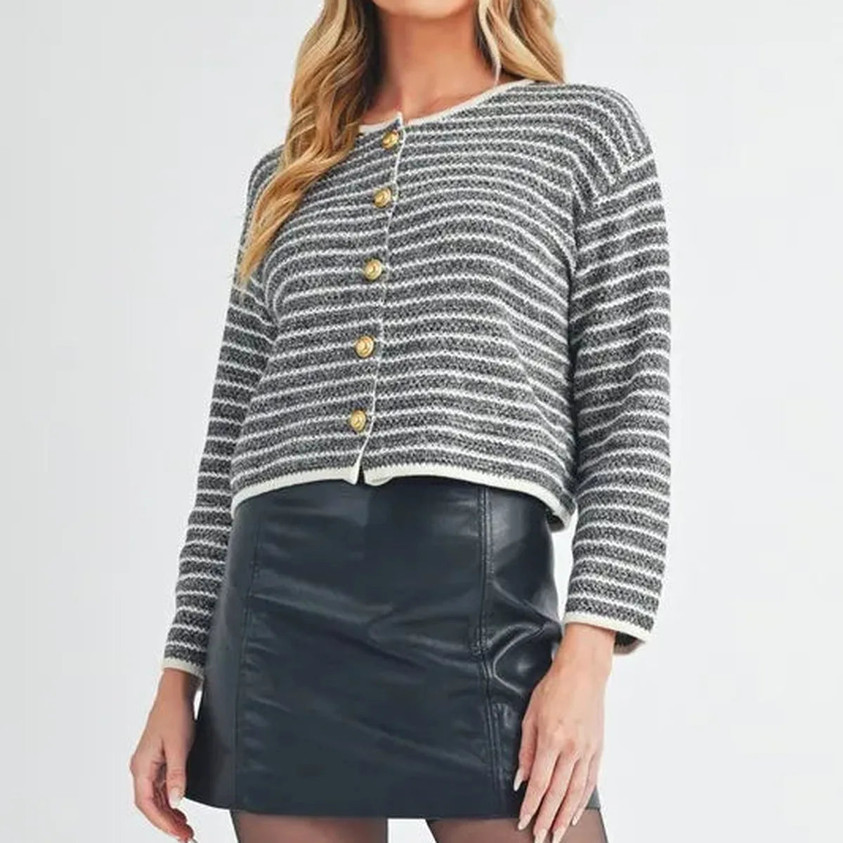 Elegant Striped Button-Down Cardigan