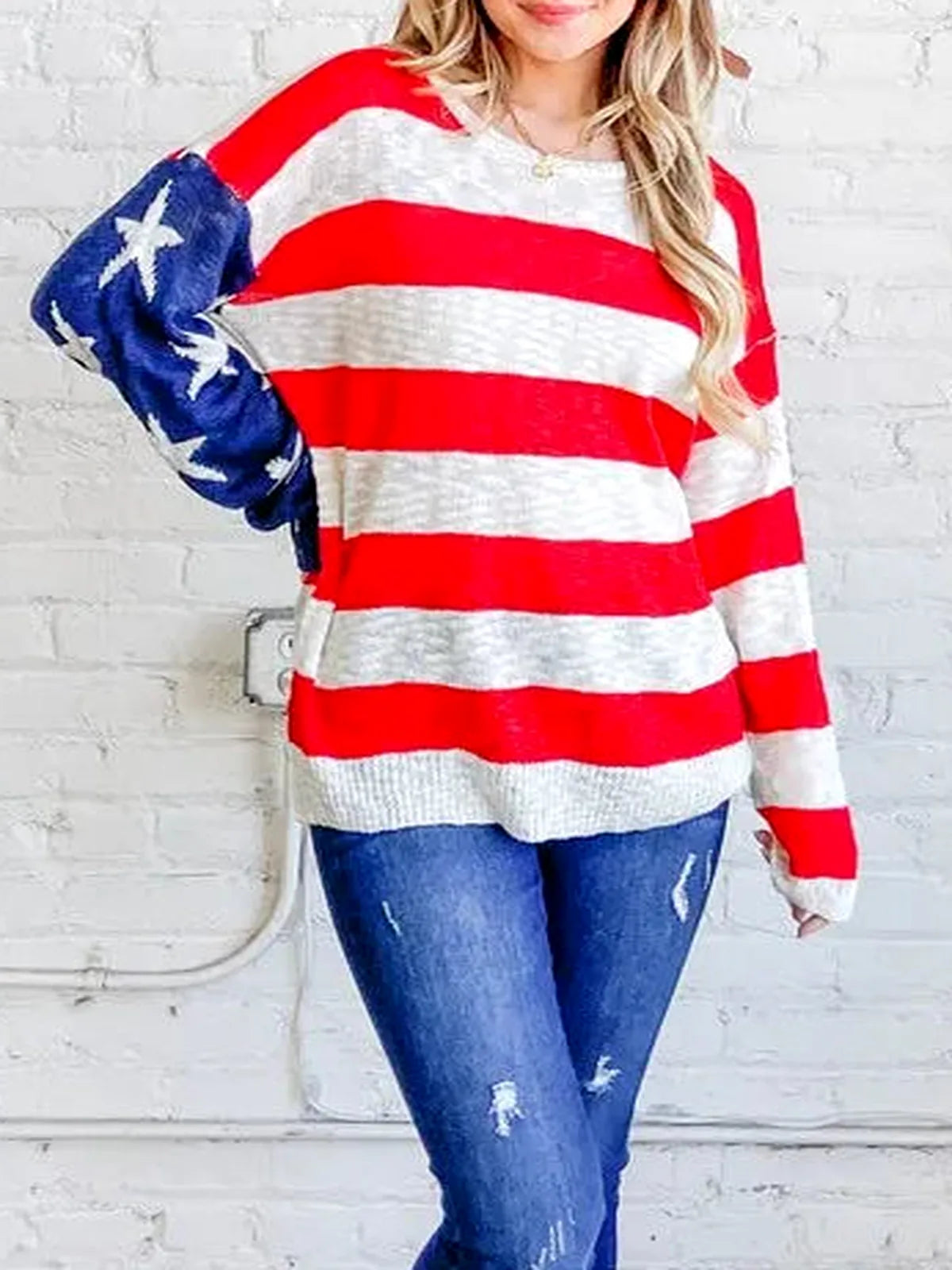 Patriotic American Flag Long Sleeve Sweater - Cozy & Stylish