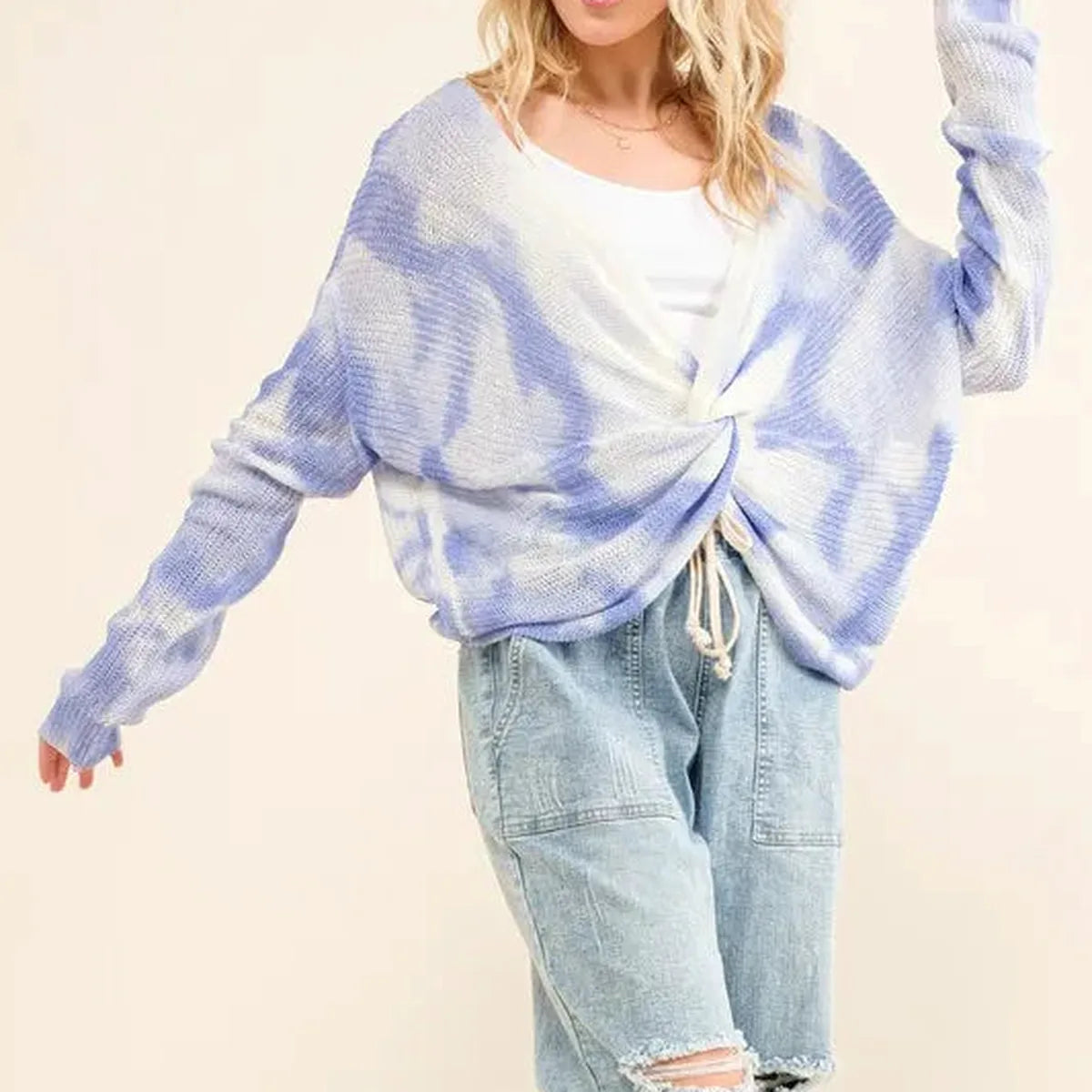 Stylish Blue Tie Dye Twisted Sweater: Perfect for Casual Chic Looks