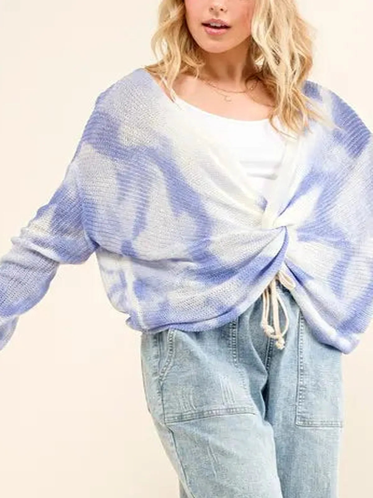 Stylish Blue Tie Dye Twisted Sweater: Perfect for Casual Chic Looks