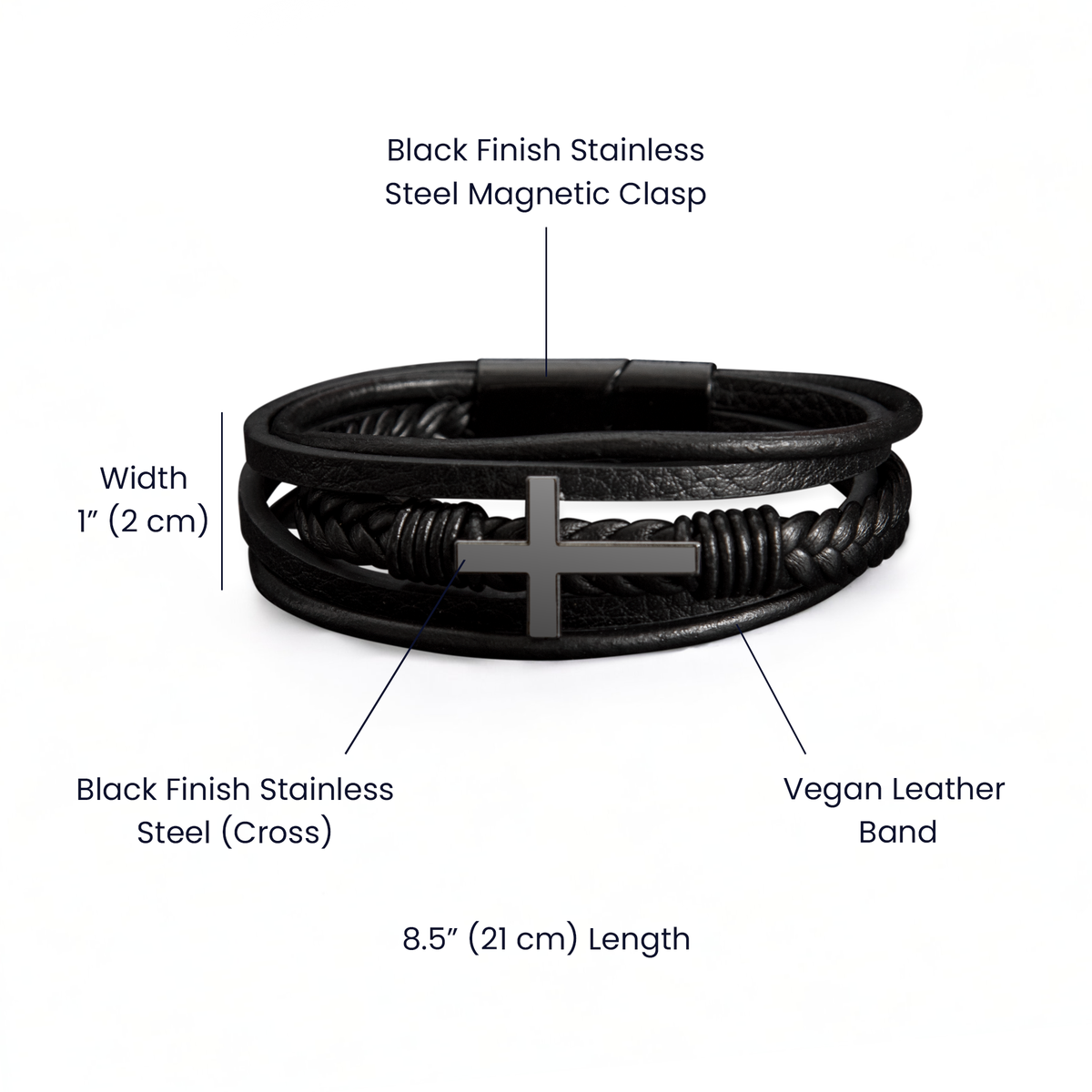 Men's Cross Bracelet – Braided Leather Faith Bracelet with Stainless Steel Cross Clasp