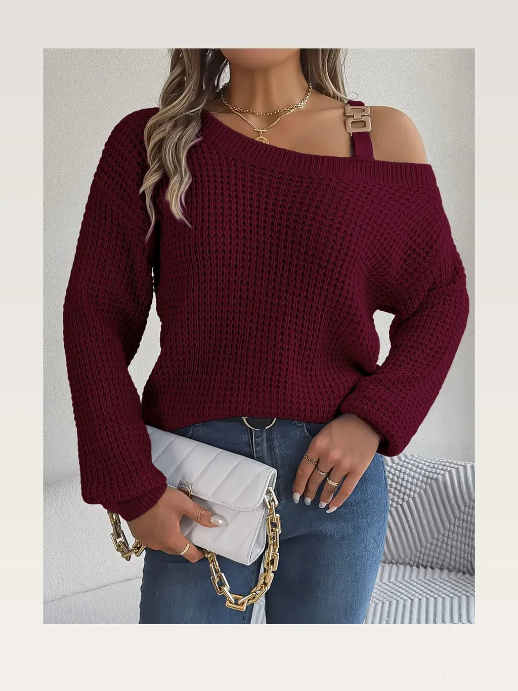 Asymmetrical Neck Long Sleeve Sweater