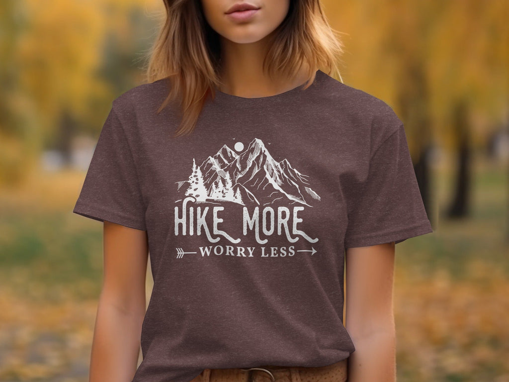 Hike More Worry Less Mountains Graphic Image T-Shirt