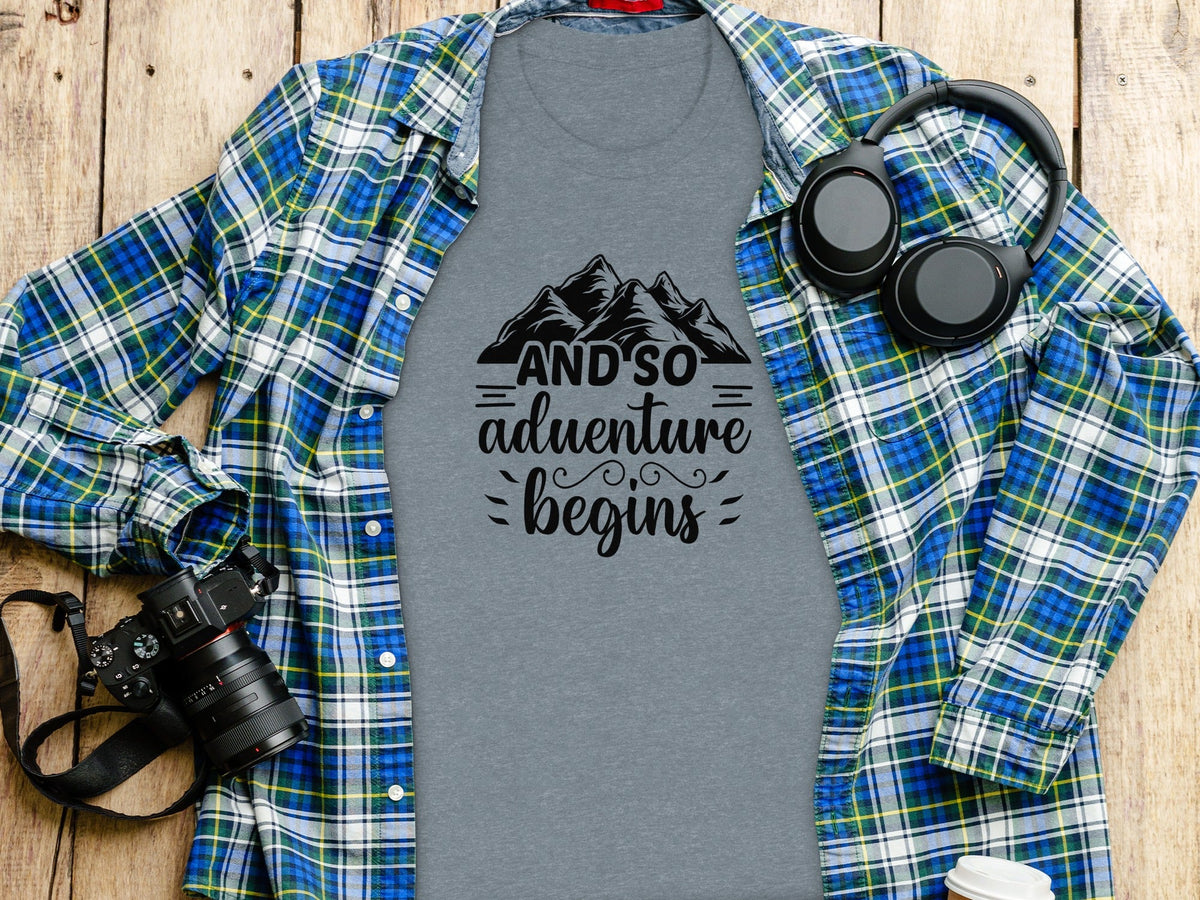 And So Adventure Begins Mountain Theme Graphic T-Shirt