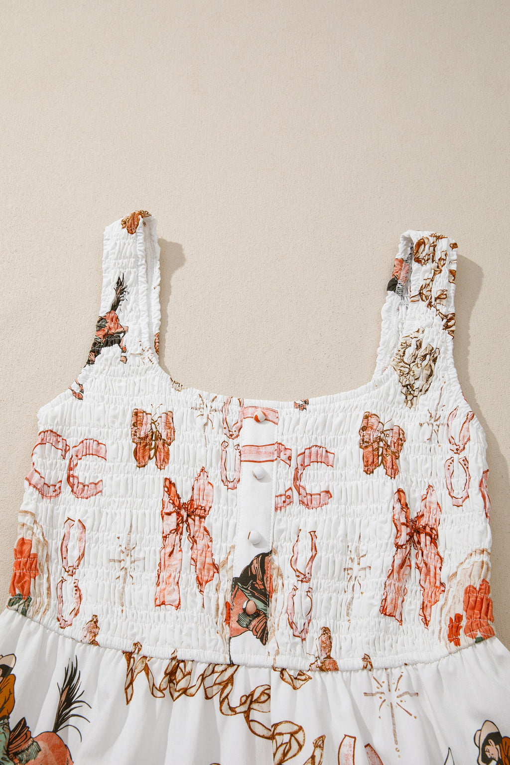 Western Horseshoe Smocked Sleeveless Midi Dress