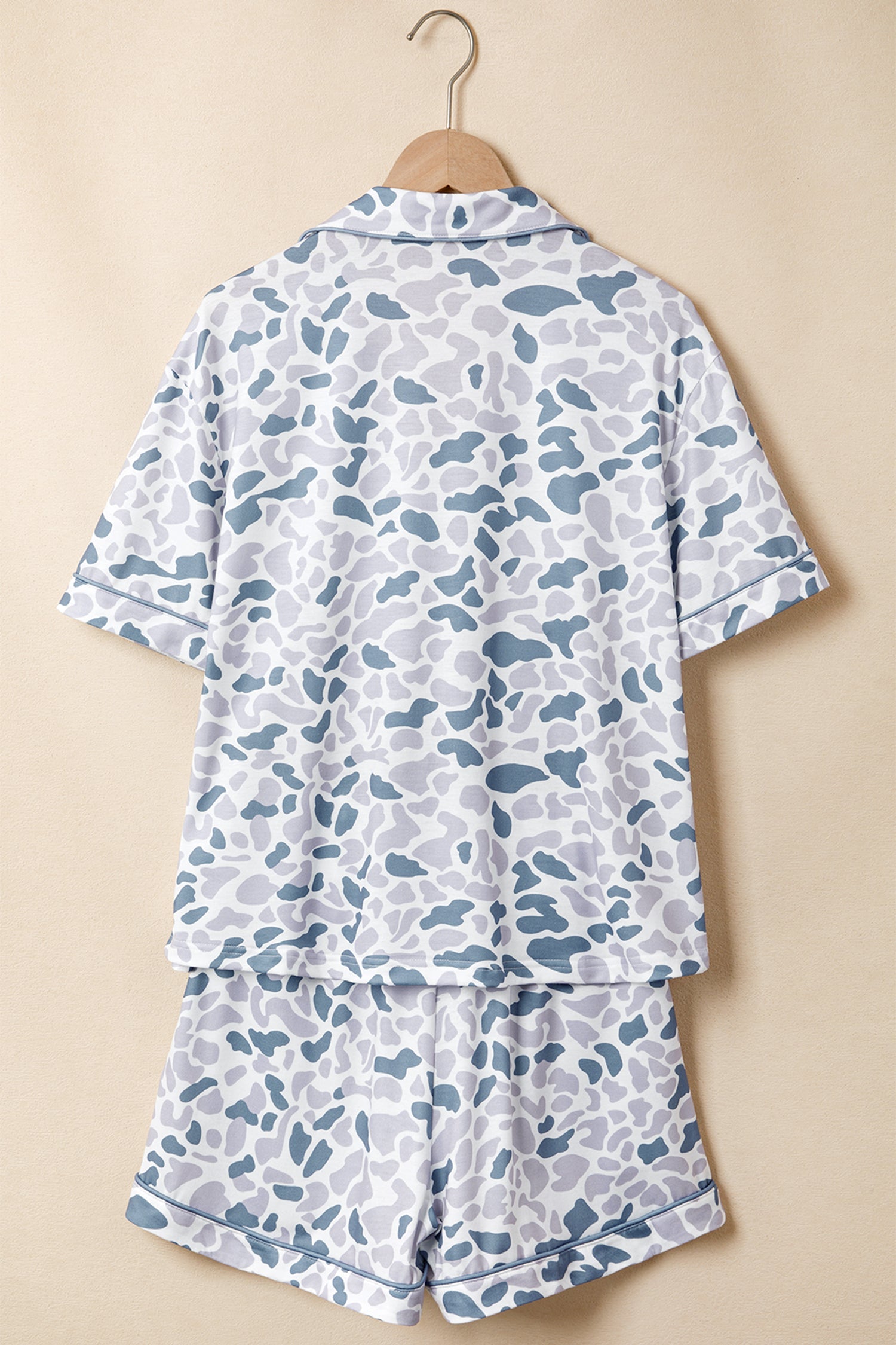 Camo Lapel Shirt & Drawstring Shorts Pajama Set