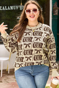 Plus Size Western Bows & Horseshoes Long Sleeve Sweater