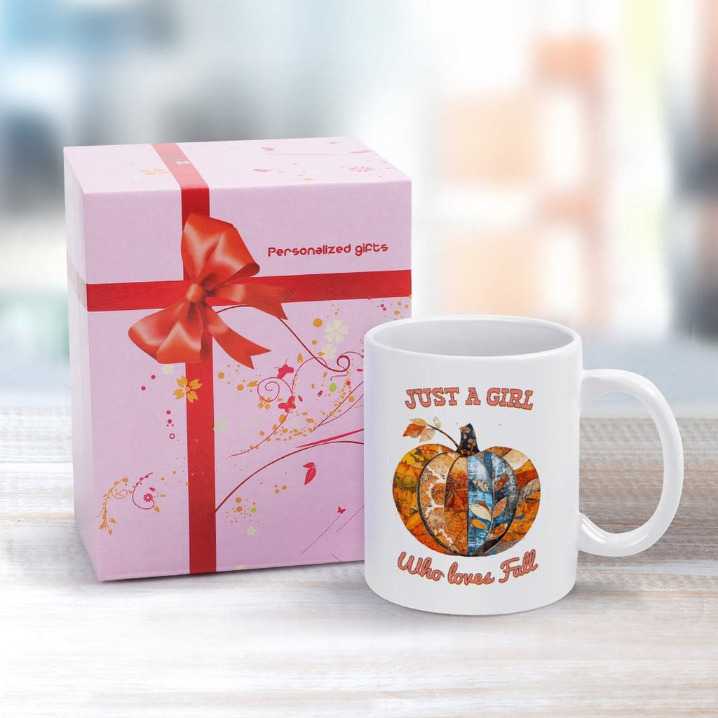 Just a Girl Who Loves Fall Pumpkins 14oz White Ceramic Mug with Handle