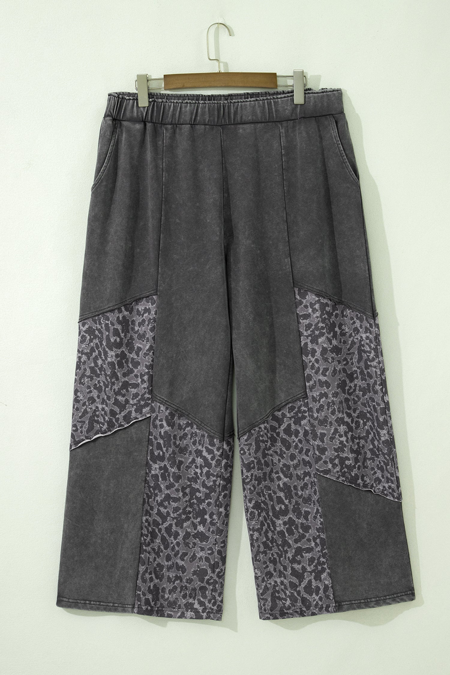 Plus Size Leopard Patchwork Wide Leg Pants