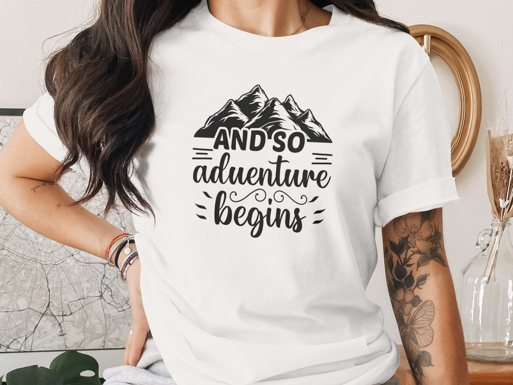 And So Adventure Begins Mountain Theme Graphic T-Shirt