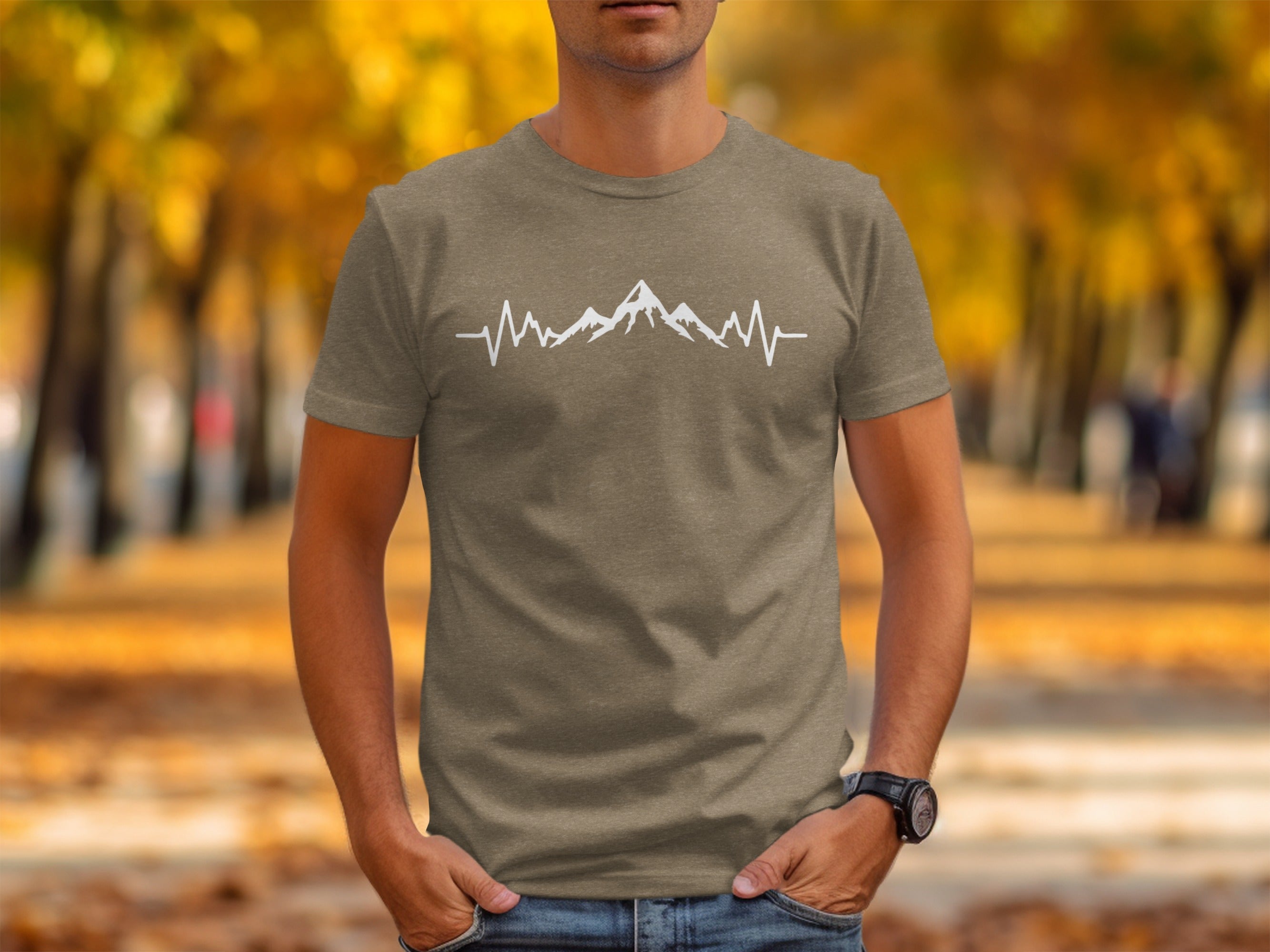 Mountain Heartbeat Line Illustration Graphic Design T-Shirt