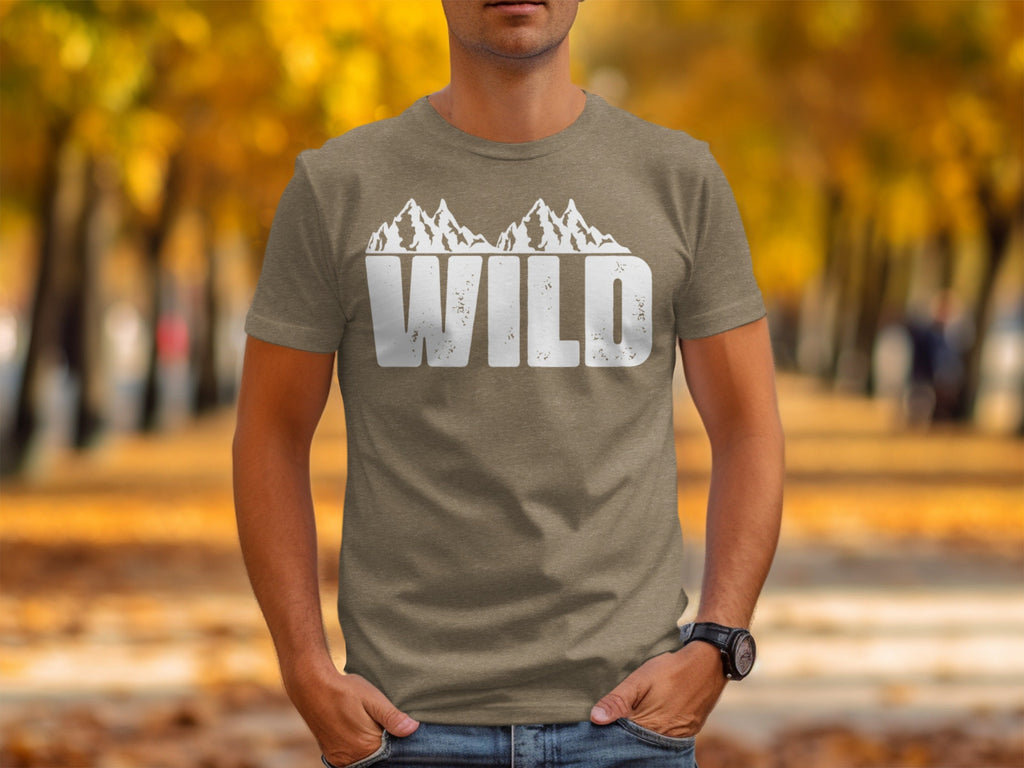 White Wild Text with Mountains Graphic Design T-Shirt