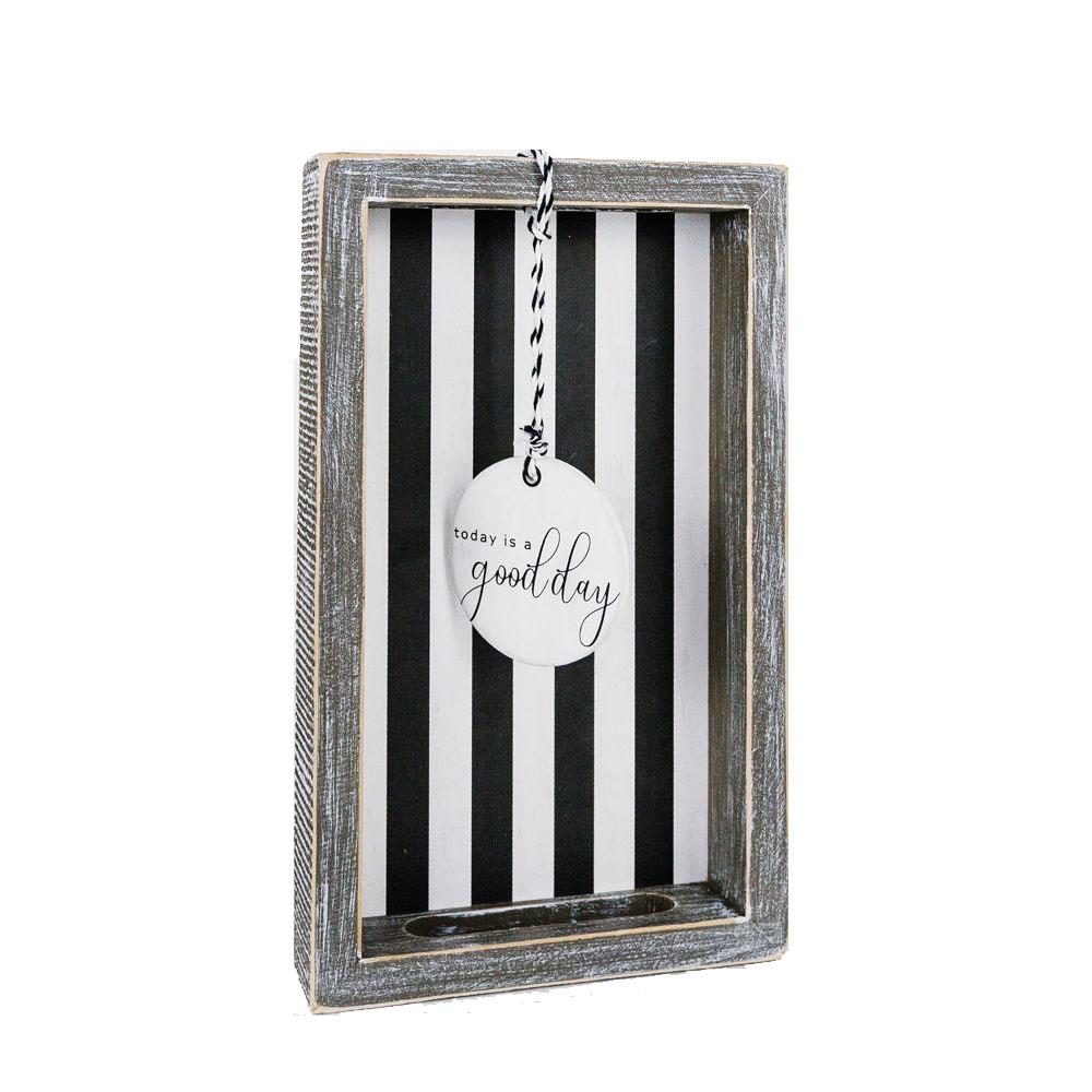 Farmhouse Modern Wooden Tray Black White Striped Decorative Serving Tray 10 x 6 x 1.5 Inch