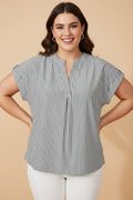Plus Size Stripe V-Neck Dolman Sleeve Blouse
