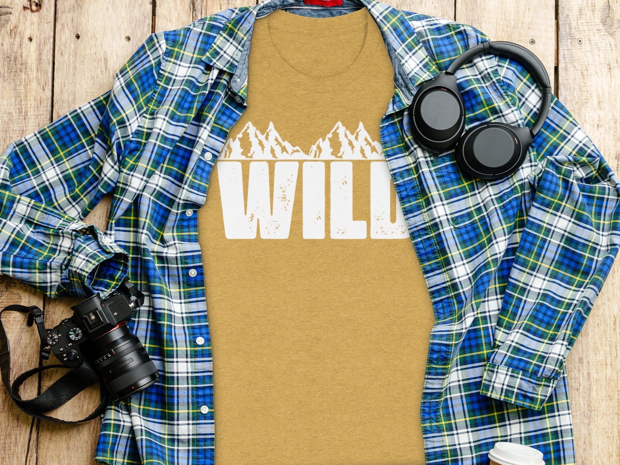 White Wild Text with Mountains Graphic Design T-Shirt