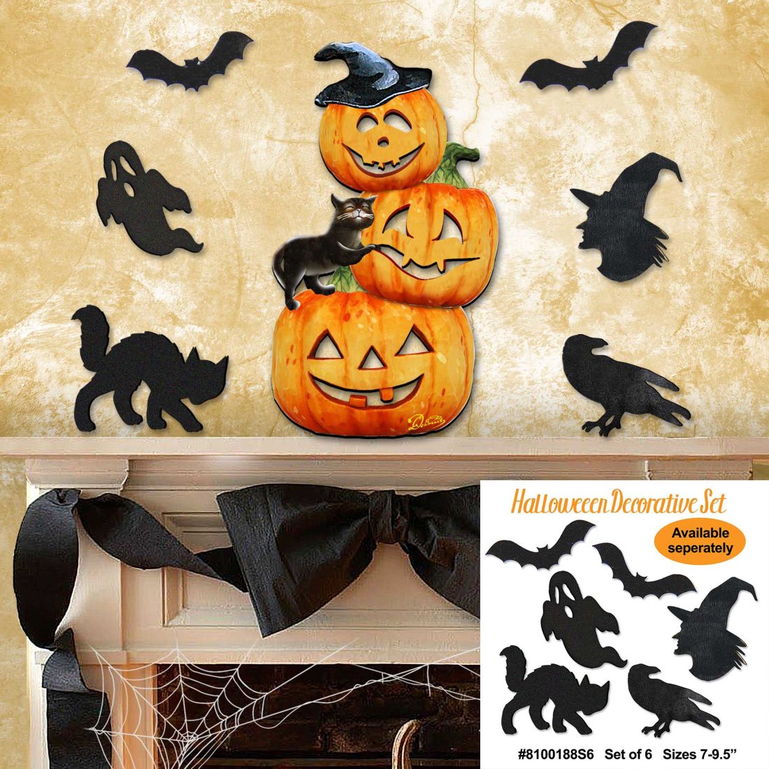 Scary Stacking Pumpkins Halloween Door Decor by G. DeBrekht - Thanksgiving Halloween Decor - 8158415H