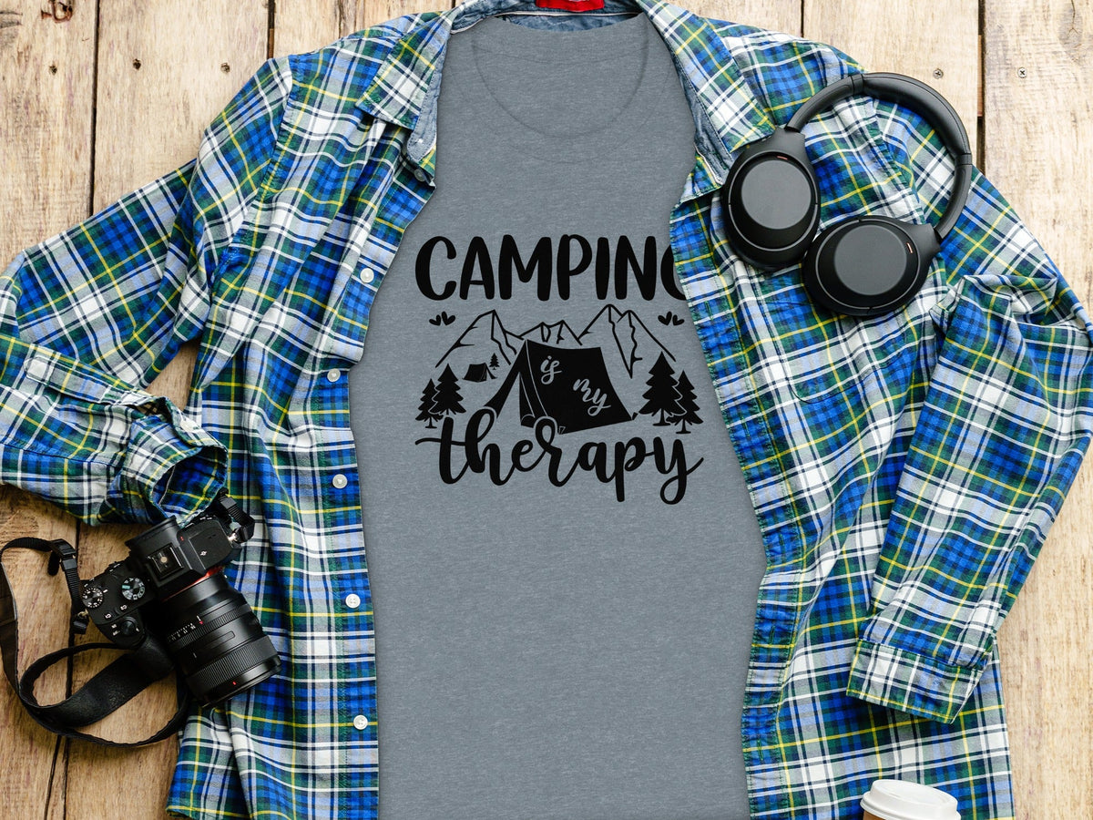 Camping Is My Therapy Mountain Design Graphic T-Shirt
