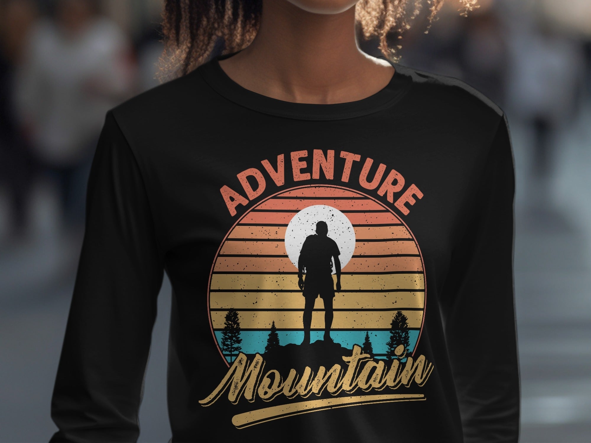 Adventure Above Mountain Sunset Graphic T-Shirt Long Sleeve T-Shirt